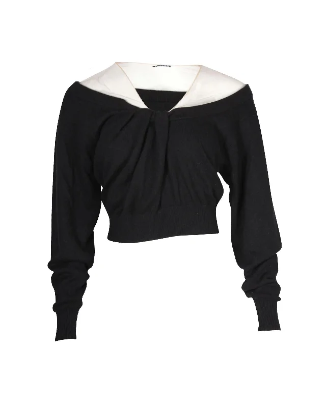 Luxurious Off-The-Shoulder Black Wool Sweater