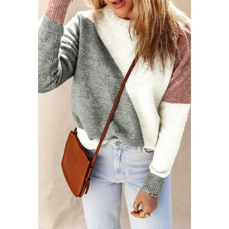 Nicole Ribbed Trim Round Neck Sweater