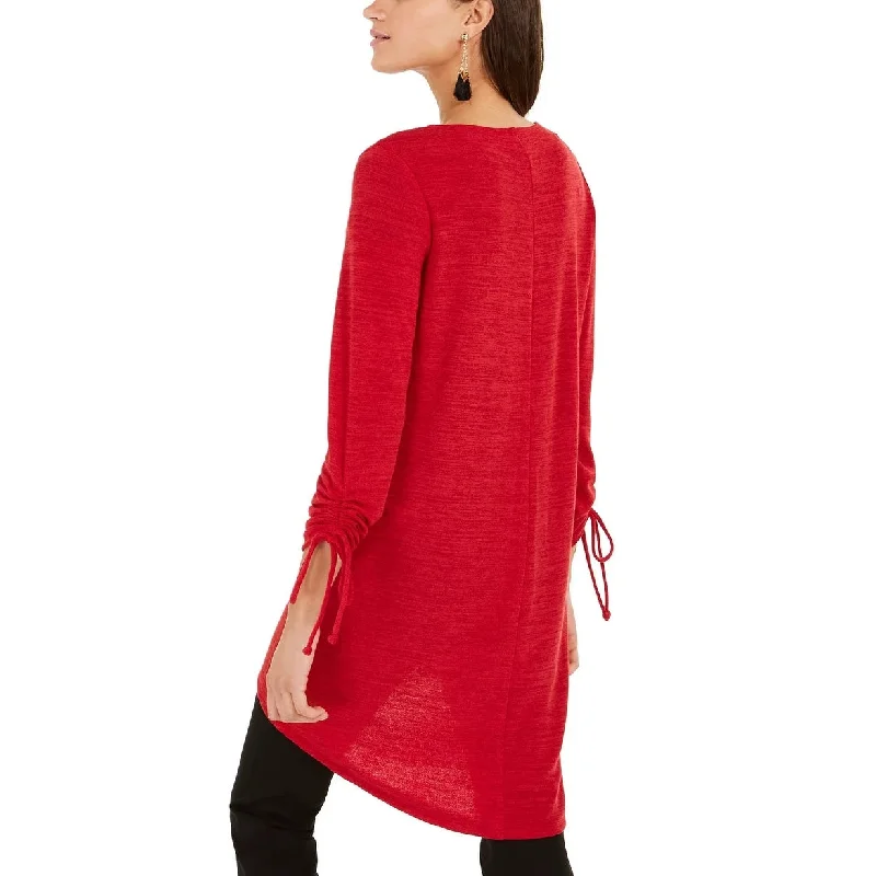 Ny Women's Collection Petite Drawstring-Sleeve High-Low Sweater Red Size Petite Medium