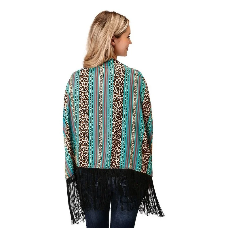 Roper Western Sweater Womens Leopard Stripe Fringe 03-500-0590-0148 MU