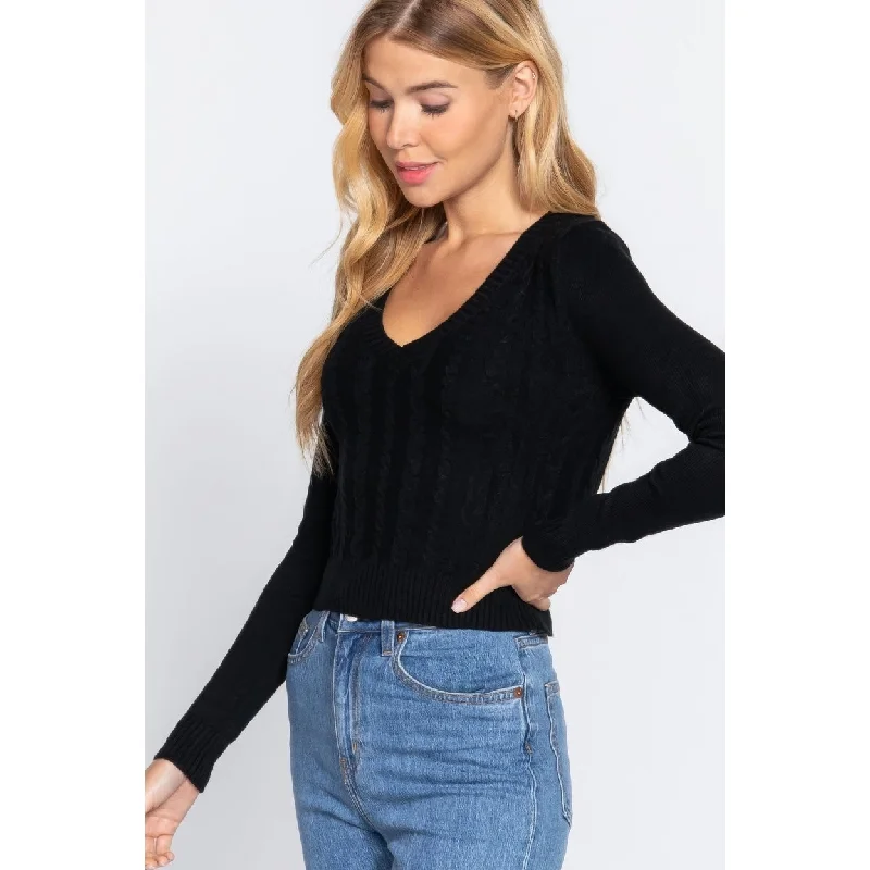 Long Sleeve VNeck Cable Sweater