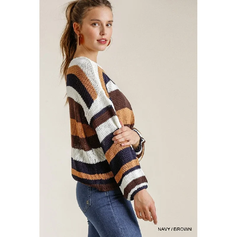 Multicolored Stripe Round Neck Long Sleeve Knit Sweater