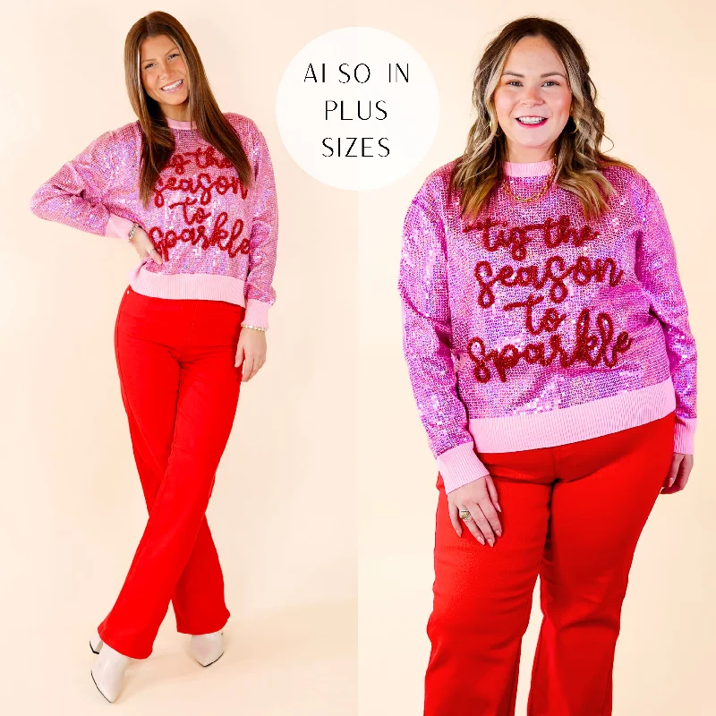 Last Chance Size Large and 2XL | Queen Of Sparkles | 'Tis The Season To Sparkle Sequin Graphic Sweater in Pink