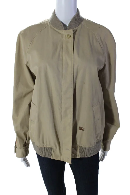 Burberrys Womens Khaki Full Zip Long Sleeve Bomber Jacket