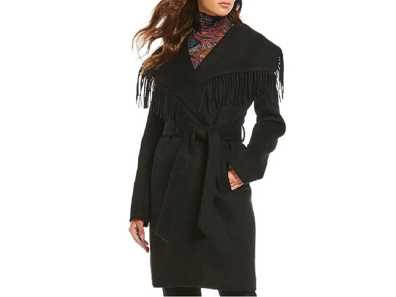 Lauren Ralph Lauren Fringe Wool Blend Wrap Coat