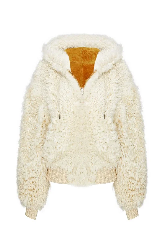 Danica Women's Oversize Reversible Shearling Jacket - Beige