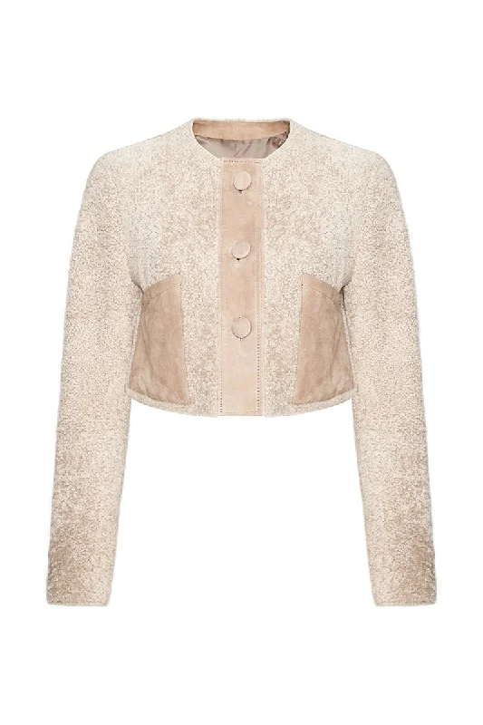 Lily Women's Teddy Curly Shearling Cropped Jacket - Beige