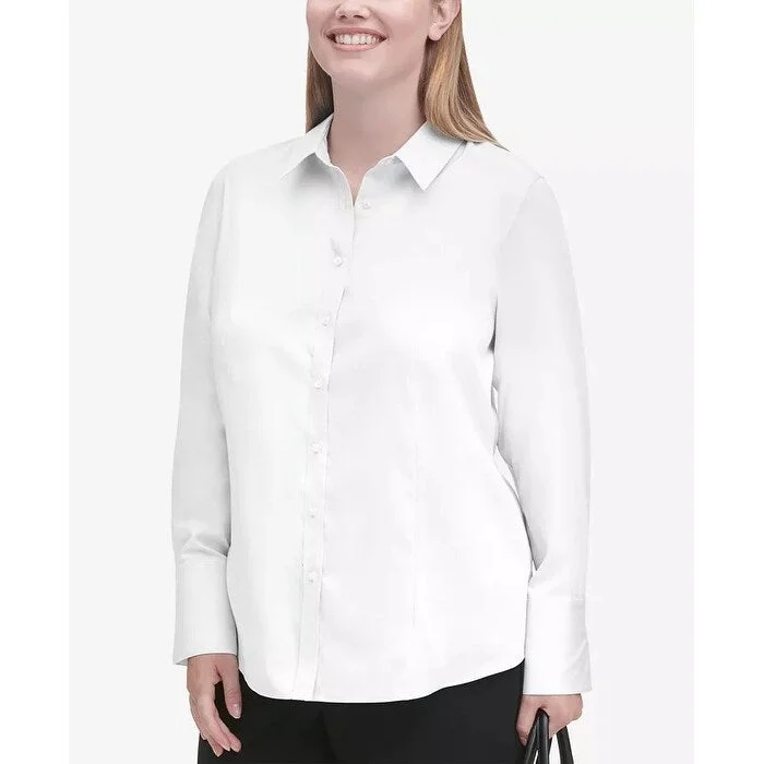 Calvin Klein Women's Plus Cotton Collared Shirt White Size 18W