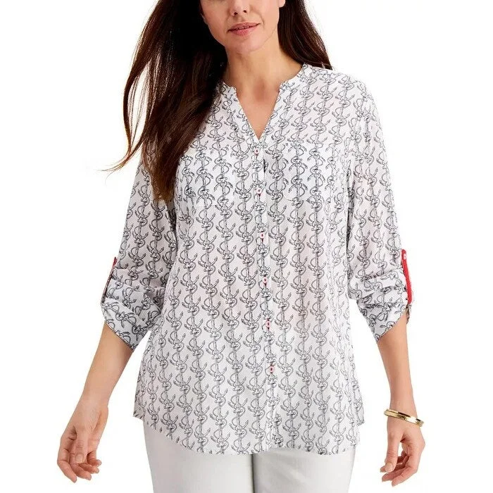 Charter Club Women's Anchor-Print Shirt White Size XX-Large