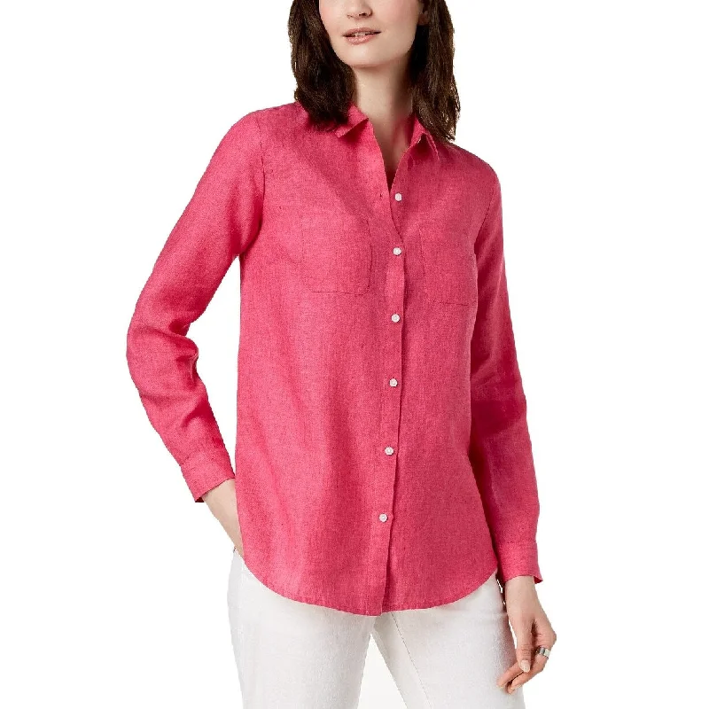 Charter Club Women's Petite Linen Utility Shirt Pink Size Extra Large - X-Large