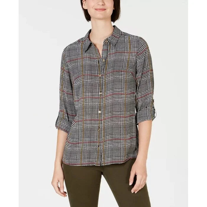 Charter Club Women's Plaid Utility Shirt Black Size XX-Large