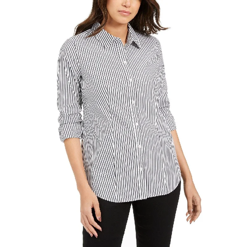 Charter Club Women's Striped Shirt Black Size 10