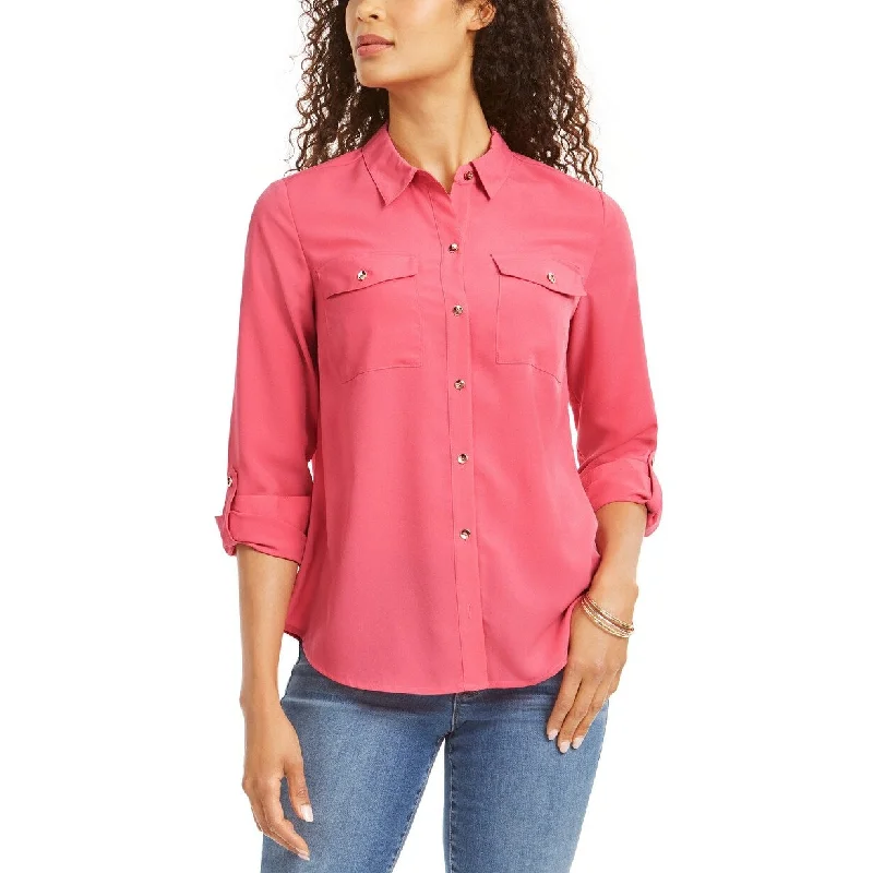 Charter Club Women's Two-Pocket Shirt Dark Pink Size Extra Large