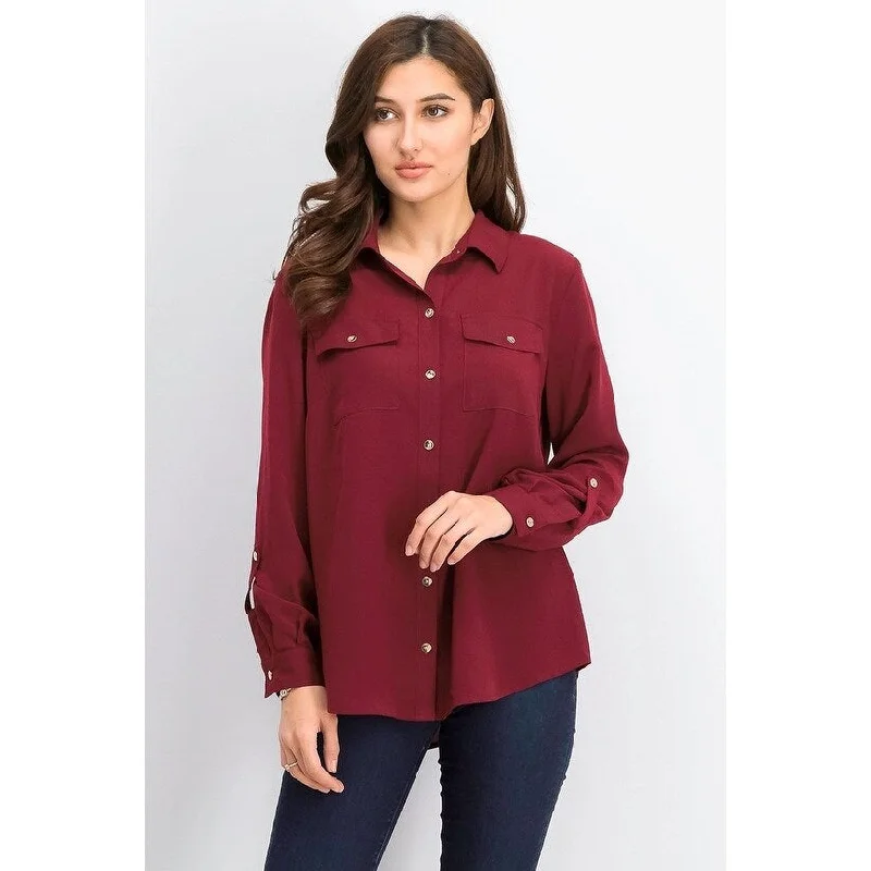 Charter Club Women's Two-Pocket Shirt Wine Size XX-Large