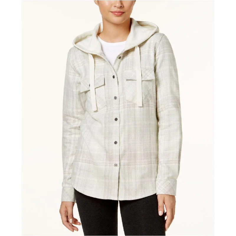 Columbia Women's Canyon Point Ii Cotton Flannel Plaid Hooded Shirt White Size Small