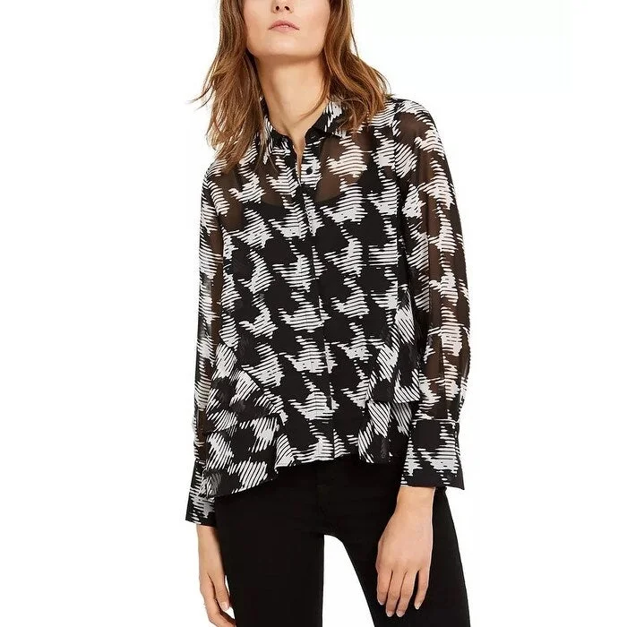 INC International Concepts Women's Houndstooth Shirt Black Size Medium