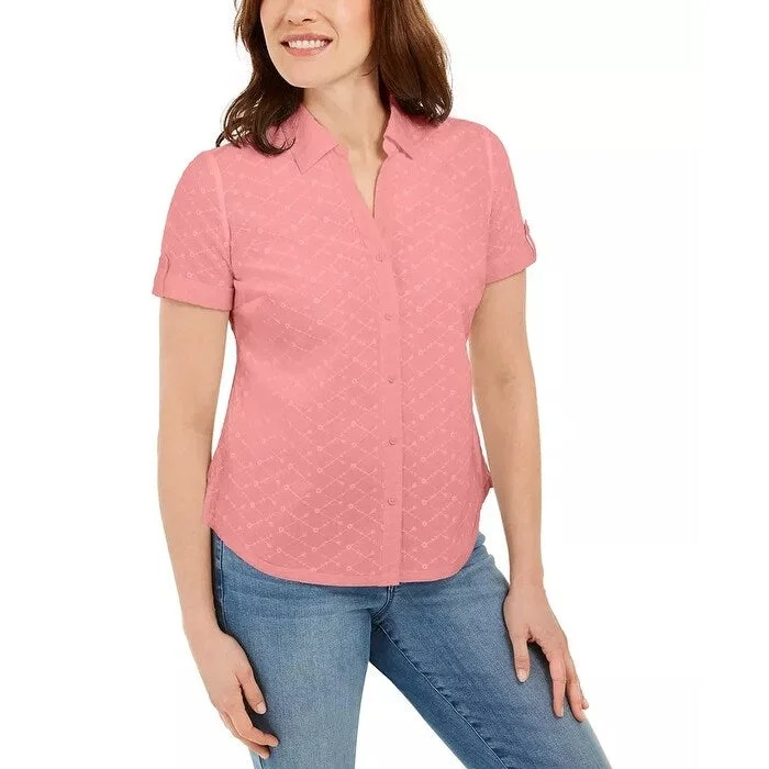 Karen Scott Women's Cotton Embroidered Shirt Pink Size XX Large - XX-Large