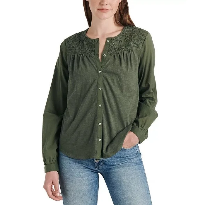 Lucky Brand Women's Button Up Shirt Green Size Medium