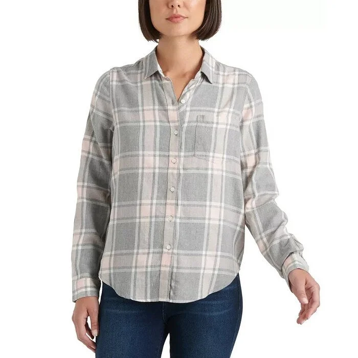 Lucky Brand Women's Classic Plaid Contrast Button Up Shirt Grey Size X-Large