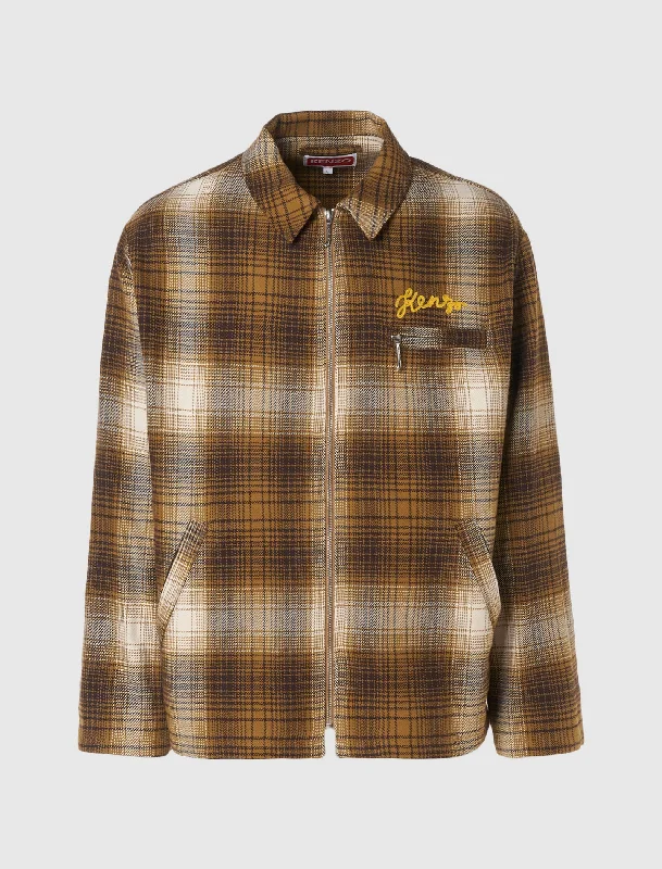 CHECKED PLAID ZIP UP OVERSHIRT