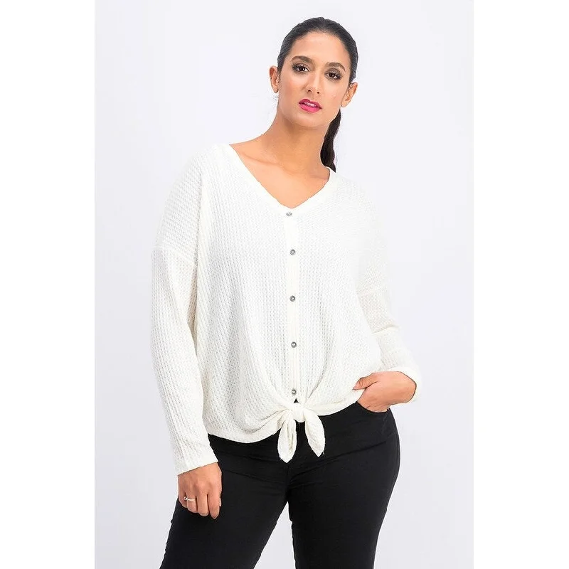 Style & Co Women's Petite Thermal Button-Front Shirt Warm Ivory Size Petite - P/P