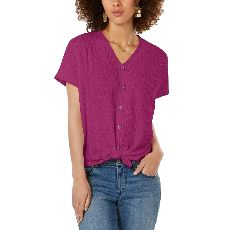 Style & Co Women's Textured Tie-Hem Shirt Fuchsia Size Large