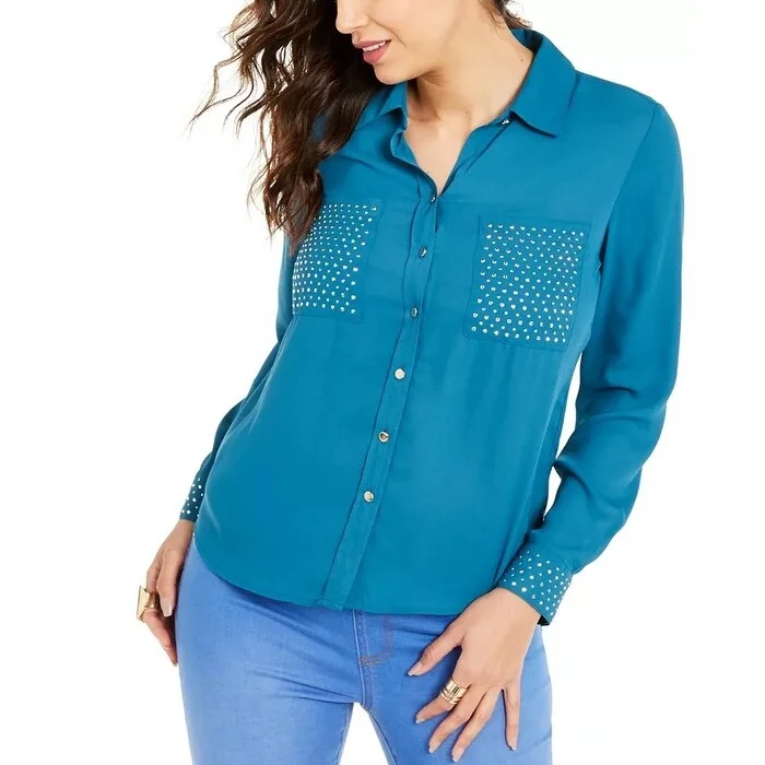 Thalia Sodi Women's Studded Shirt Turq/Aqua Size Medium