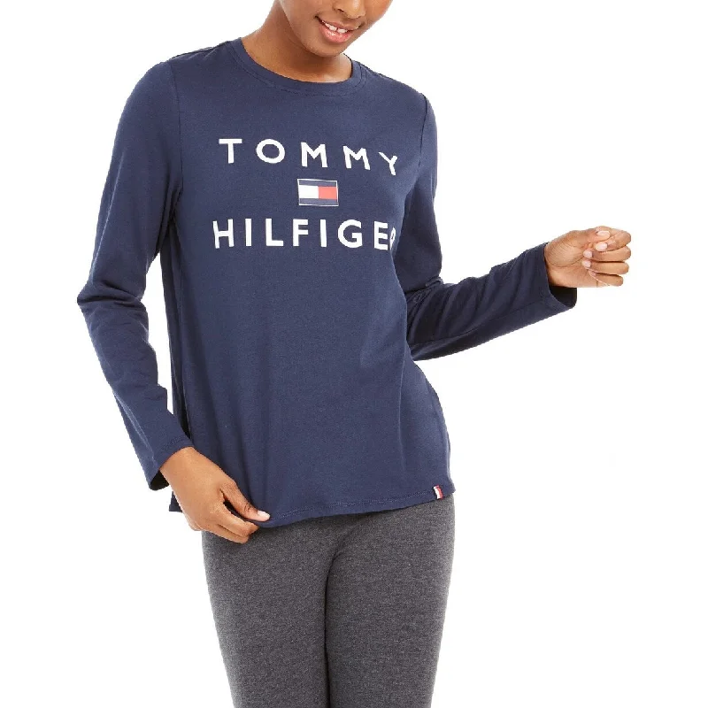 Tommy Hilfiger Women's Sport Logo Long Sleeve Shirt Navy Size Large