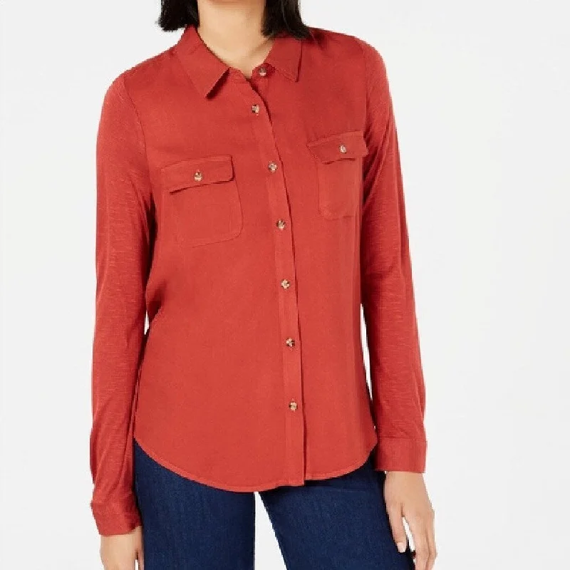 Ultra Flirt Juniors' Mixed-Media Utility Shirt Red Size Extra Large