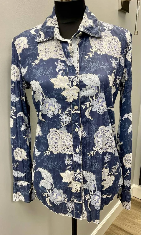 Floral Cotton Shirt In Blue/white