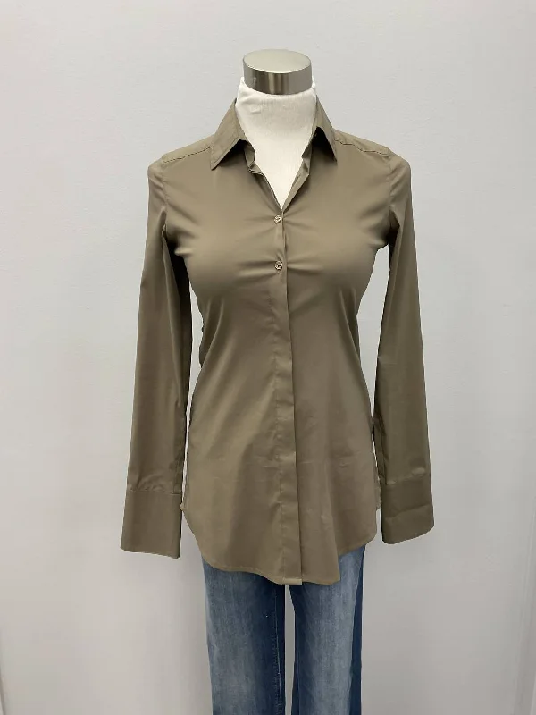 Long Sleeves Savile Cotton Stretch Shirt In Olive