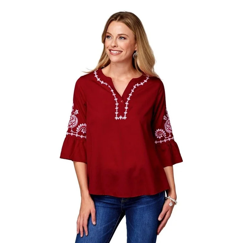 Roper Western Shirt Womens 3/4 Sleeve Bell Red 03-050-0565-5031 RE