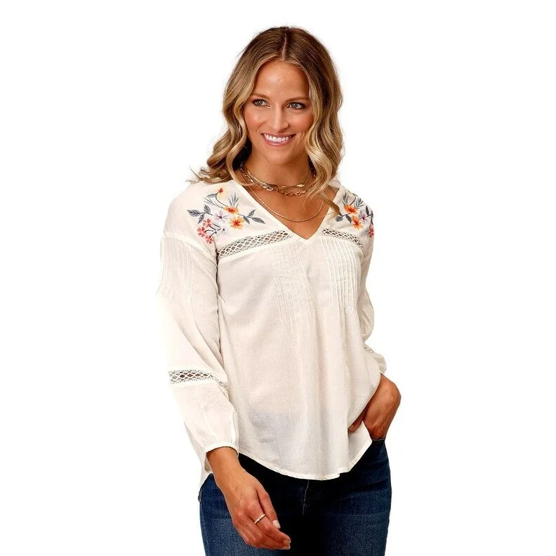 Roper Western Shirt Womens 3/4 Sleeve Cream 03-050-0565-0561 WH