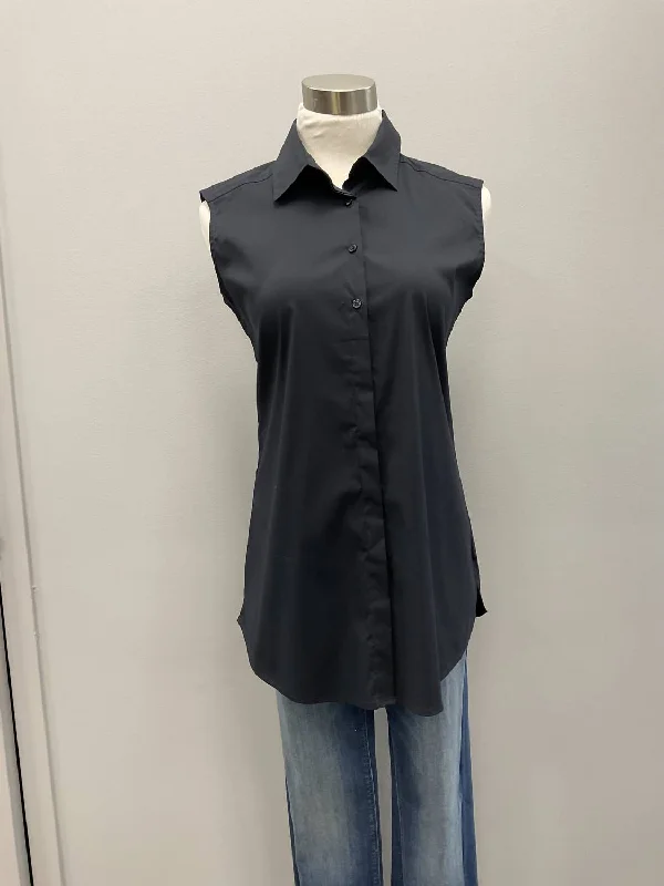 Savile Cotton Stretch Sleeveless Shirt In Midnight Navy