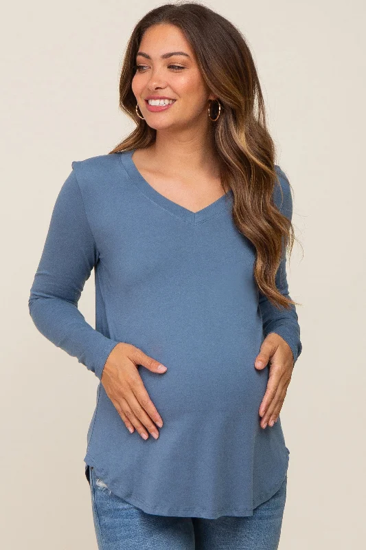 Blue Long Sleeve Maternity Top