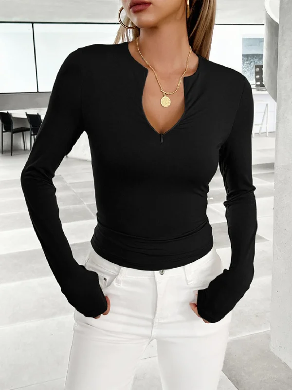 Devine Notched Long Sleeve T-Shirt