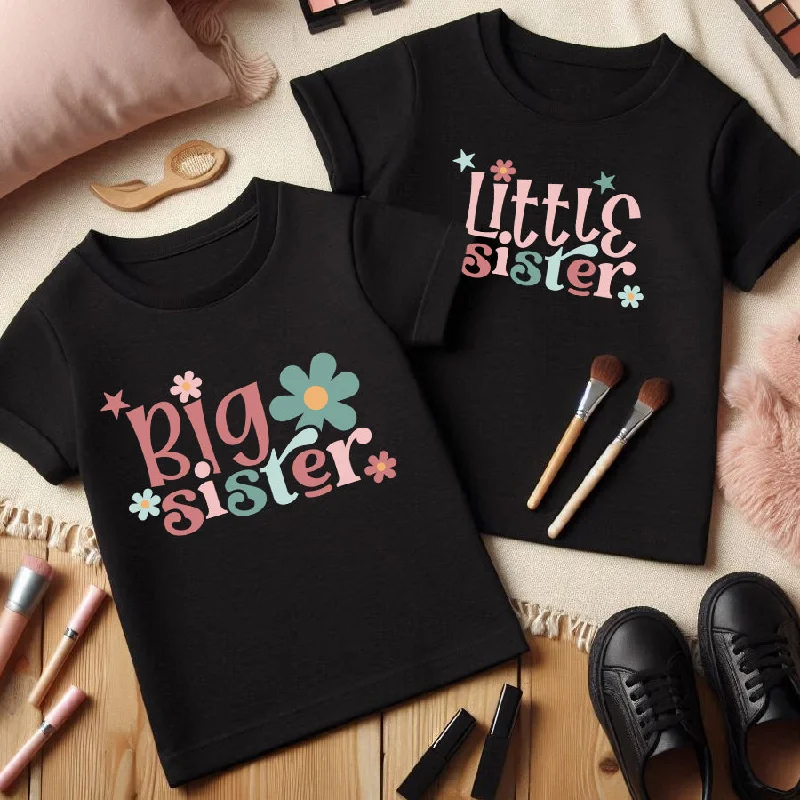 Flower Power Sister Matching Black T-Shirts