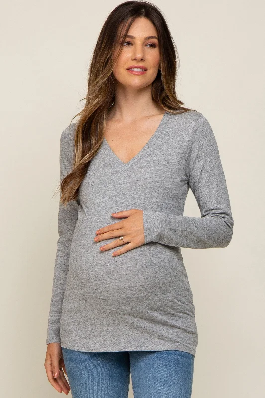 Heather Grey Fitted Long Sleeve Maternity Top