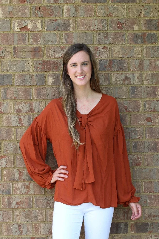 Burnt Orange Long Sleeve Blouse By Entro