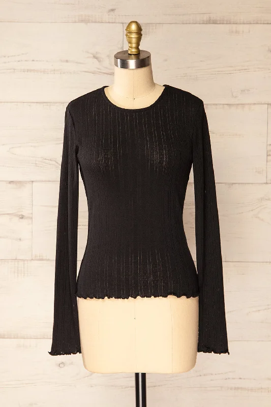 Toulon Black | Long Sleeve Lace-Knit Top