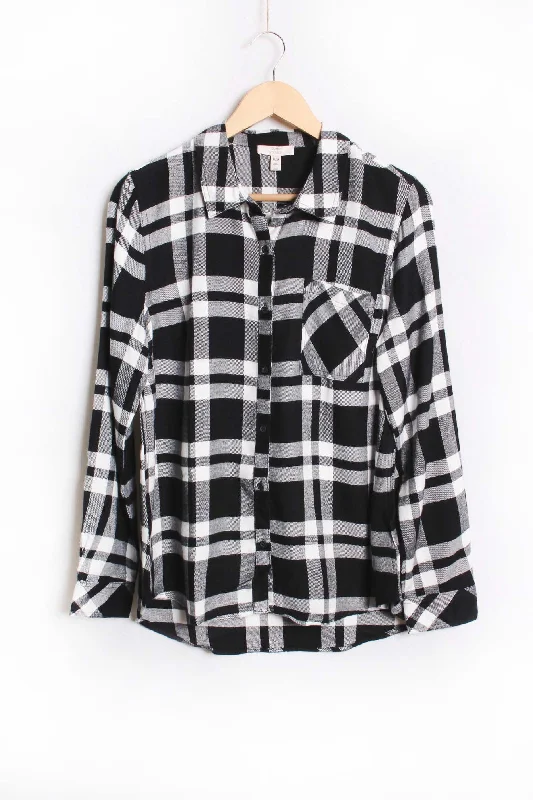 Women's Long Sleeve One Pocket Plaid Top