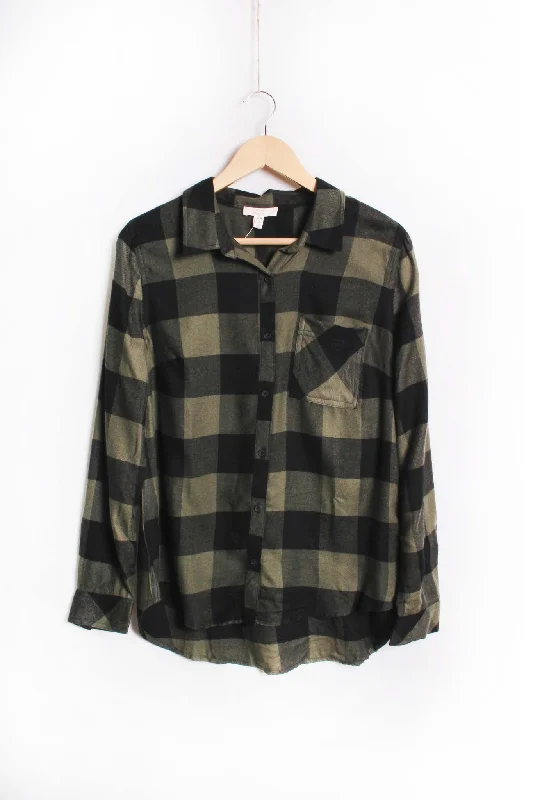 Women's Long Sleeve One Pocket Plaid Top