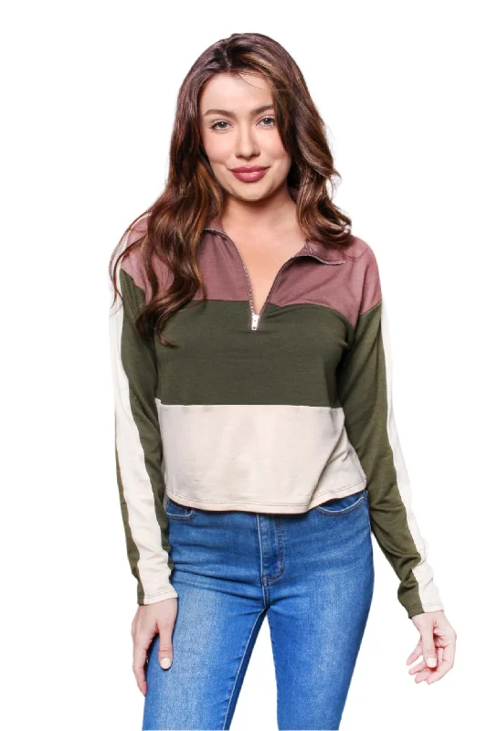 Women's Long Sleeve Half Zip Colorblock Top