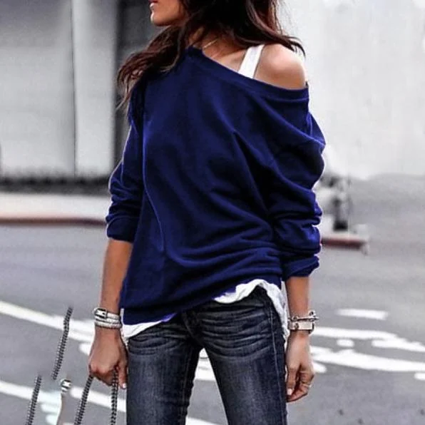 Women's New Fashion Style One Shoulder Soft Long Sleeve Top