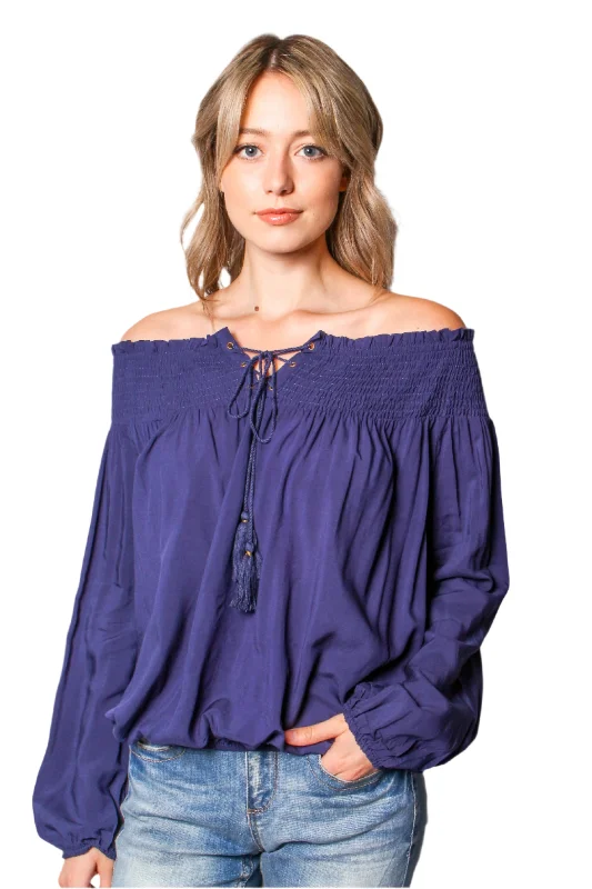 Women's Off Shoulder Long Sleeve Top w/ String