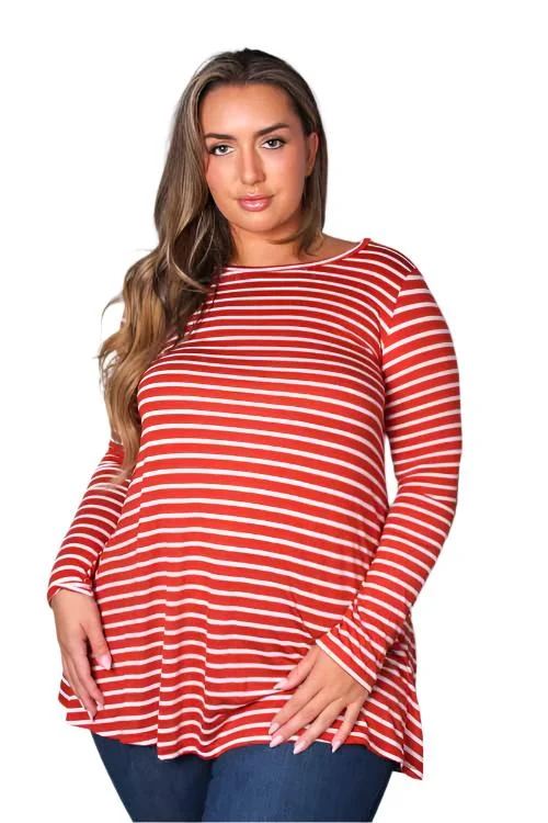 Women's Plus Long Sleeve Crew Neck Striped Top