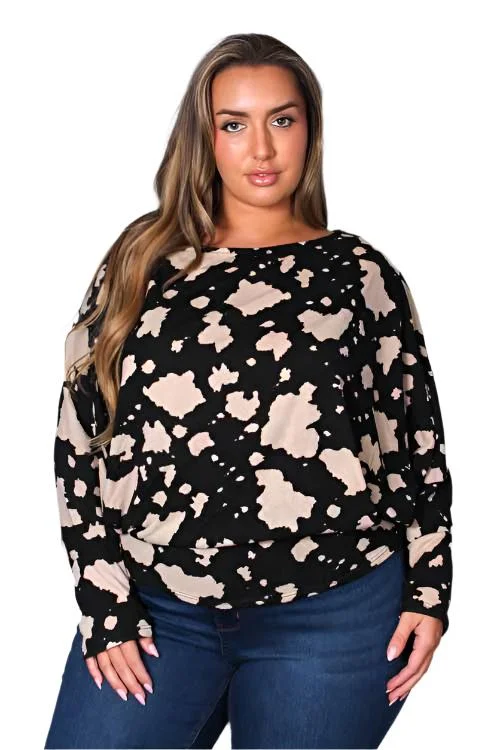 Women's Plus Long Sleeve Round Neck Printed Top