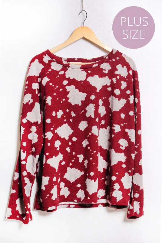 Women's Plus Long Sleeve Round Neck Printed Top