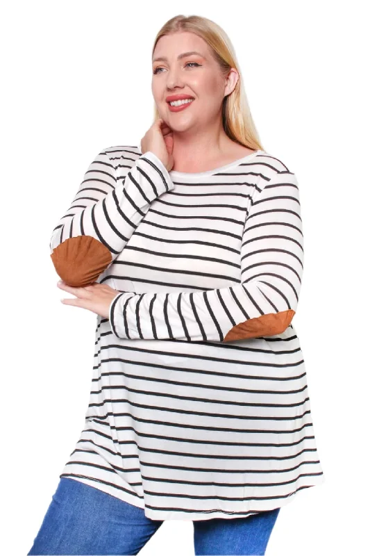 Women's Plus Long Sleeve Round Neck Striped Top