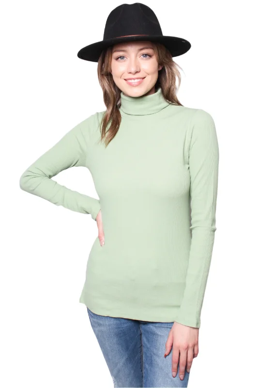 Women's Ribbed Turtle Neck Long Sleeve Top